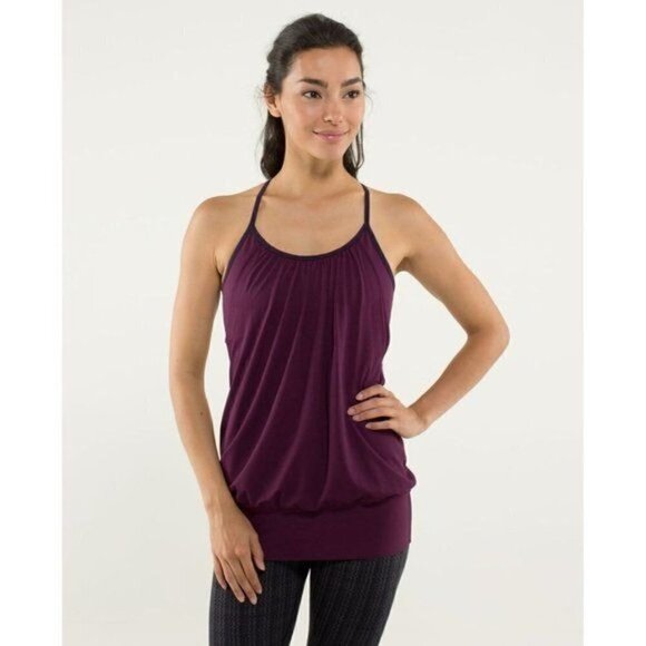 Lululemon No Limits Yoga Tank & Shelf Bra Plum/Hyper Stripe Plum Size 4/XXS - Picture 4 of 8
